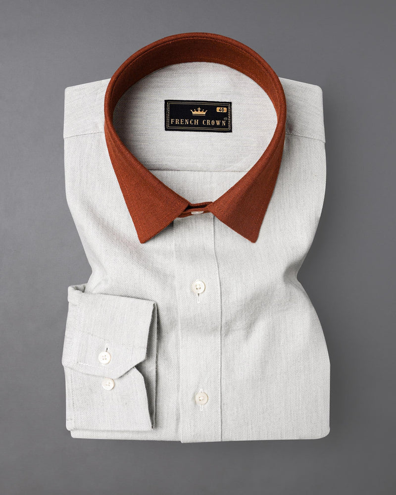 Porcelain Gray and Peanut Brown Flannel Premium Cotton Designer Shirt