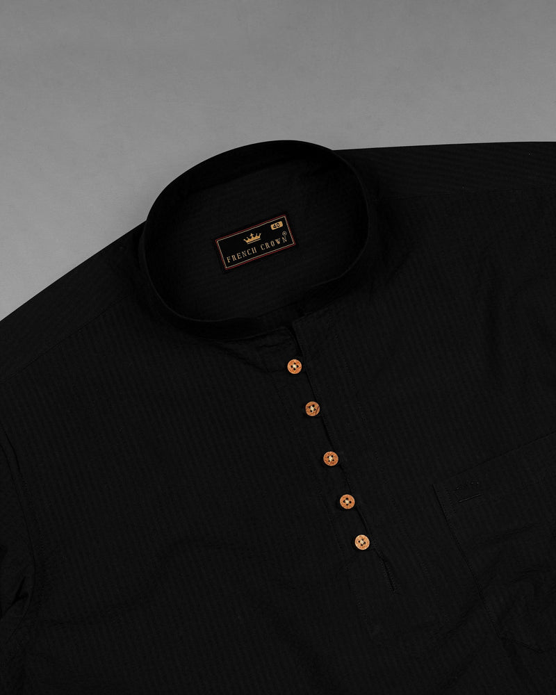 Jade Black Seersucker Giza Cotton Kurta Shirt