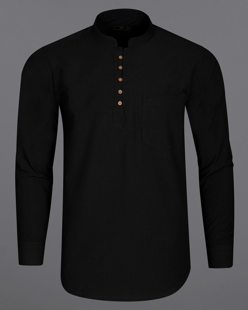 Jade Black Seersucker Giza Cotton Kurta Shirt