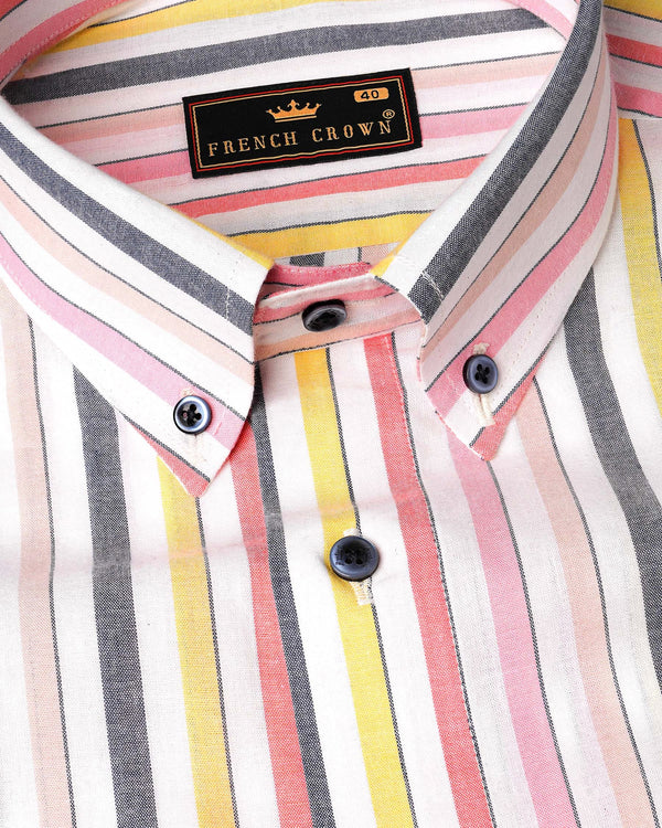 Carnation Pink and Bone Peach Multicolour Striped Premium Cotton Shirt