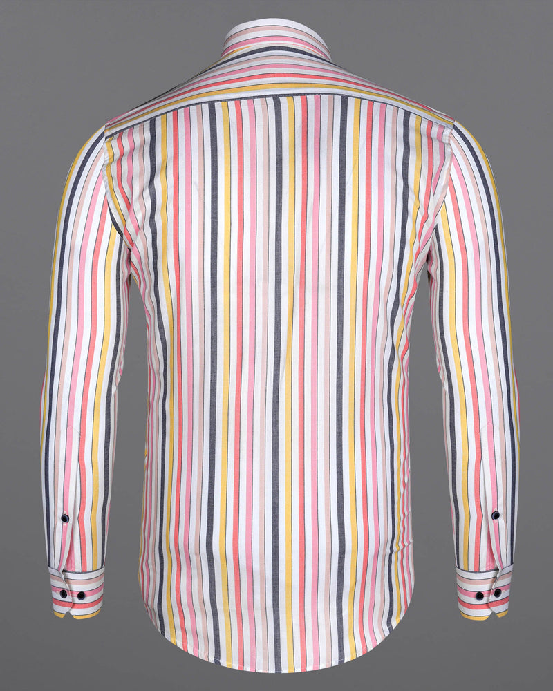 Carnation Pink and Bone Peach Multicolour Striped Premium Cotton Shirt