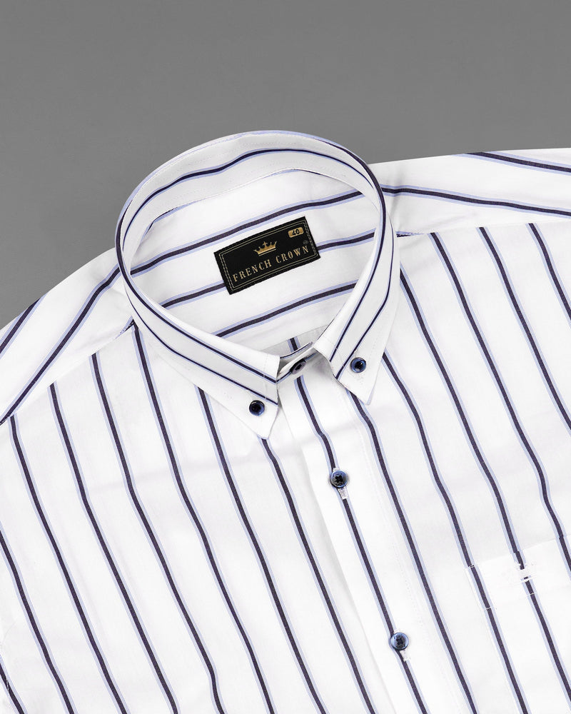 Bright White with Martinique Navy Blue Striped Premium Cotton Shirt