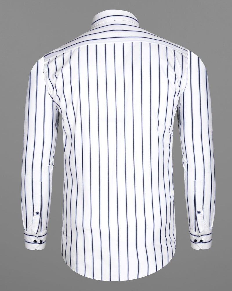 Bright White with Martinique Navy Blue Striped Premium Cotton Shirt