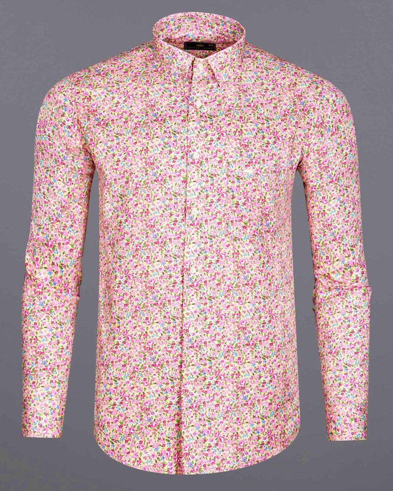 Cupid Pink With Multicolored Ditzy Printed Premium Cotton Shirt