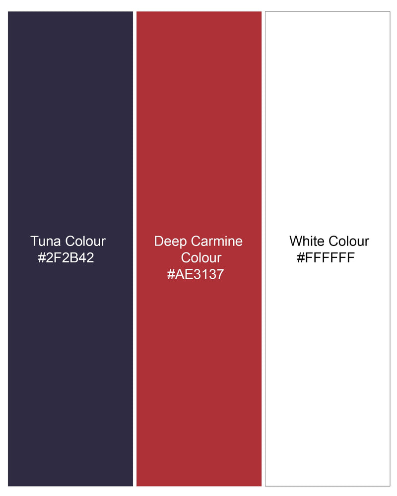 Deep Carmine Red and Tuna Navy Blue Plaid Royal Oxford Kurta Shirt