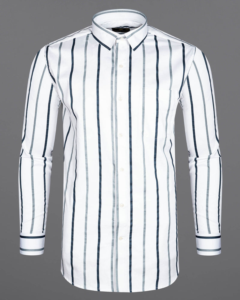 Bright White With Casper Gray Striped Super Soft Premium Cotton Shirt