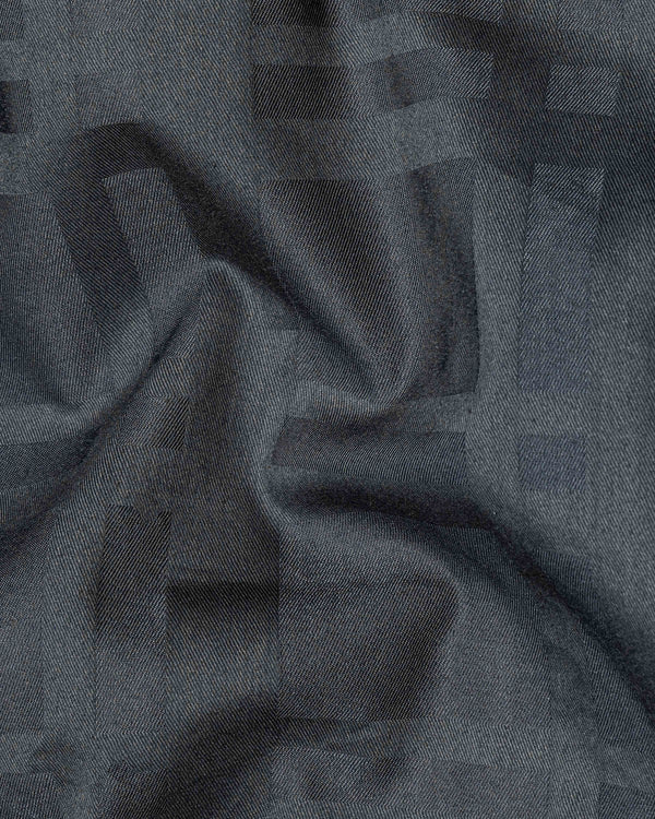 Fuscous Gray 3D Plaid Dobby Textured Premium Giza Cotton Shirt