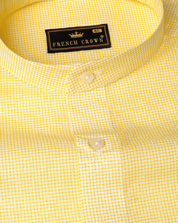 Dandelion Yellow and Bright White Mini Checkered Premium Cotton Shirt