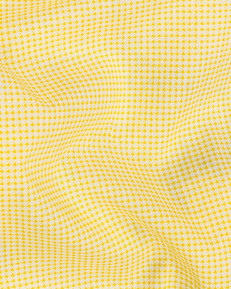 Dandelion Yellow and Bright White Mini Checkered Premium Cotton Shirt