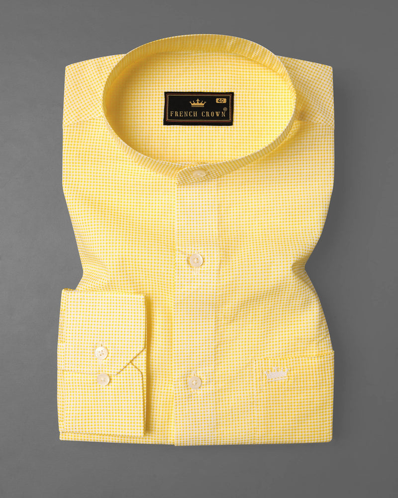 Dandelion Yellow and Bright White Mini Checkered Premium Cotton Shirt