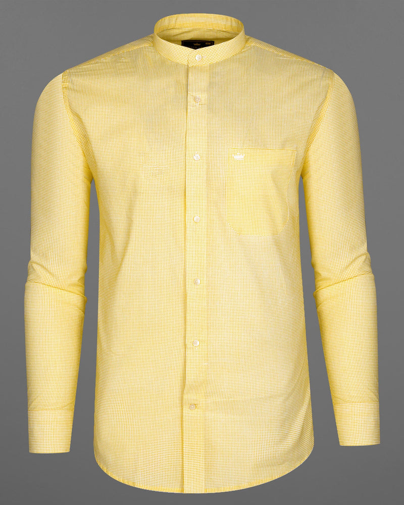 Dandelion Yellow and Bright White Mini Checkered Premium Cotton Shirt