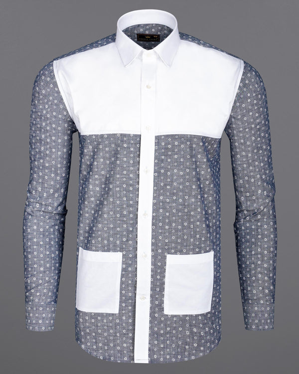 Comet Gray and Bright White Chambray Premium Cotton Designer Shirt