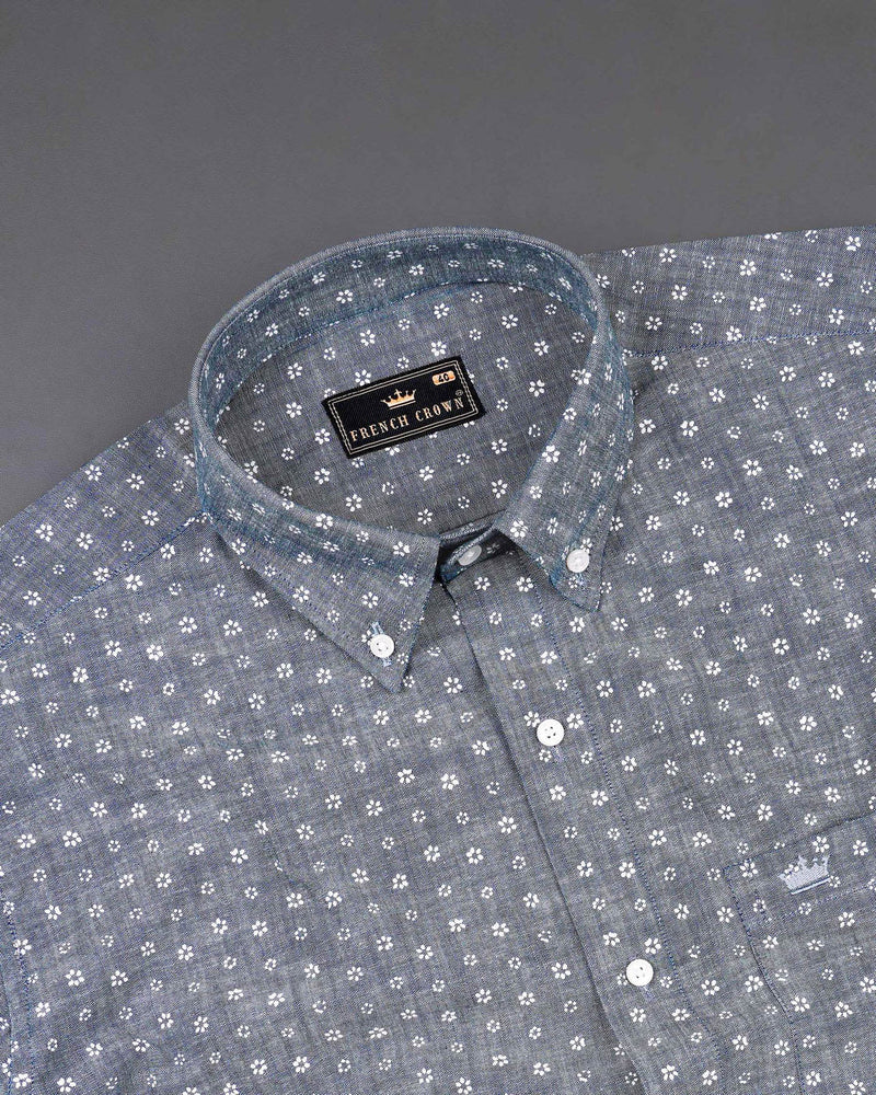 East Bay Gray Ditzy Floral Printed Chambray Premium Cotton Shirt