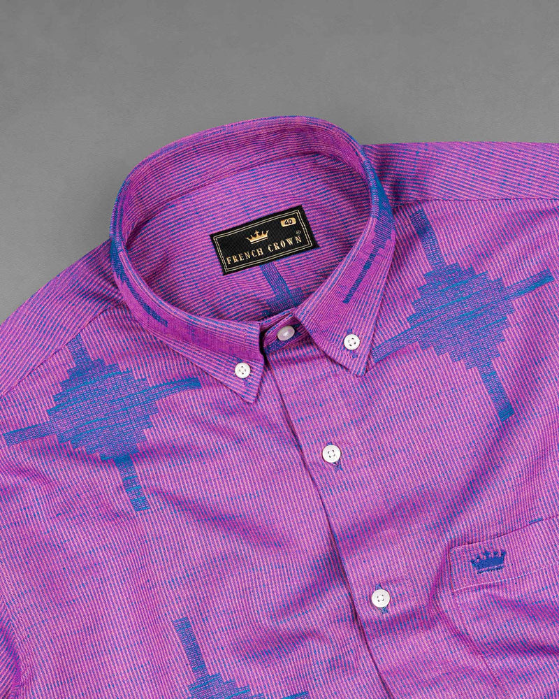 Orchid Pink with Denim Blue Dobby Textured Premium Giza Cotton Shirt