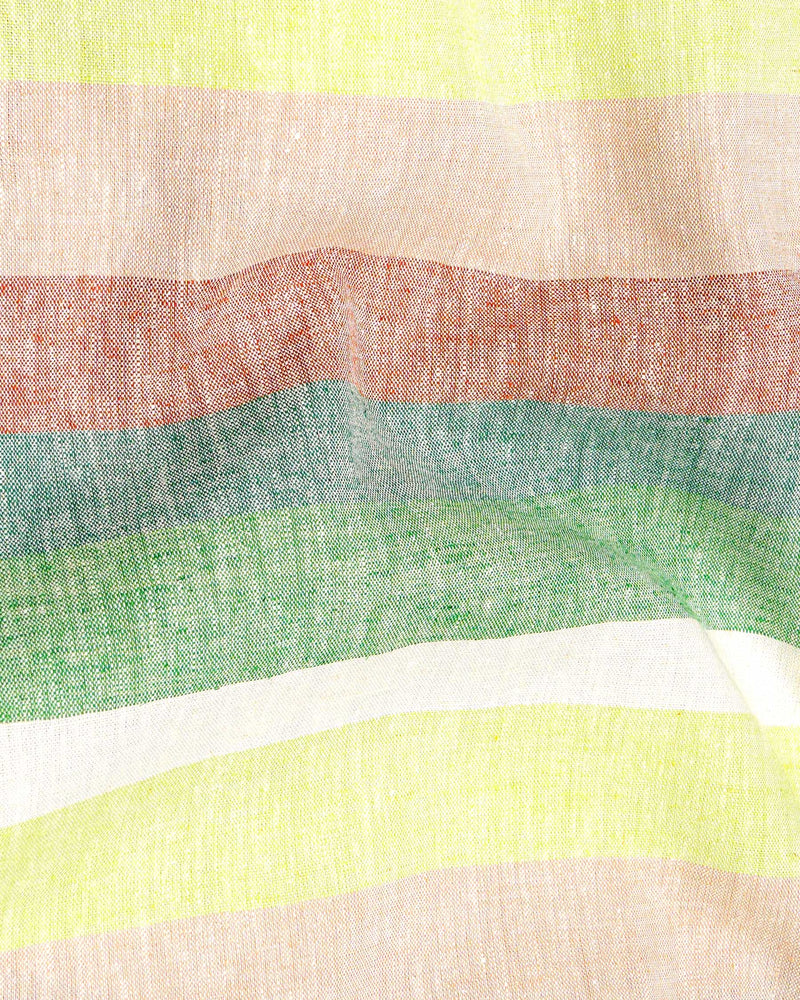 Mint Julep Light Yellow with Oriental Baby Pink Multicolour Striped Luxurious Linen Shirt