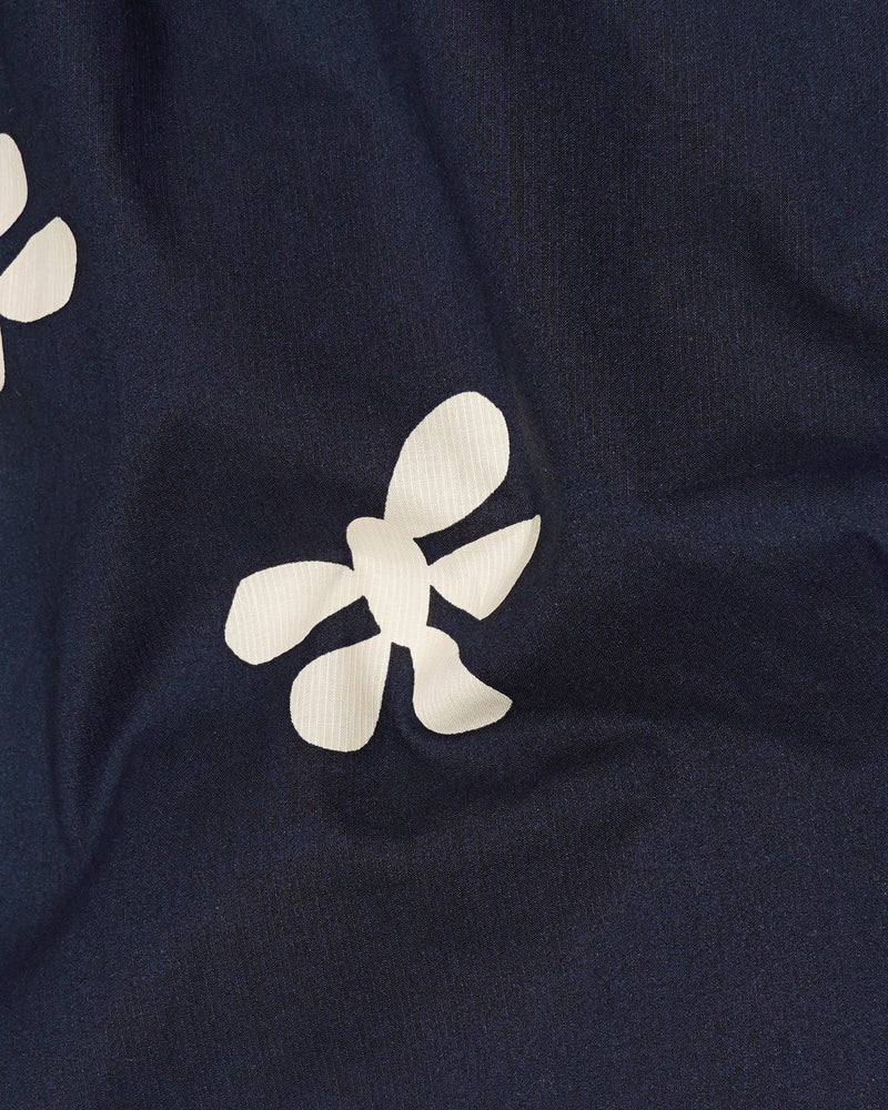 Ebony Clay Blue Floral Printed Dobby Textured Premium Giza Cotton Kurta Shirt