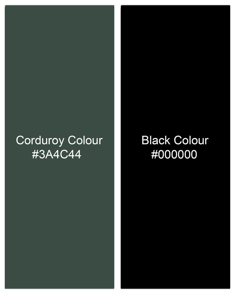 Corduroy Green With Jade Black 3D Plaid Dobby Textured Giza Cotton Designer Shirt