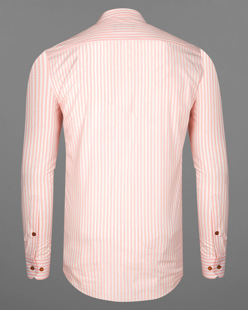 Cavern Pink with Sauvignon Beige Striped Premium Cotton Kurta Shirt