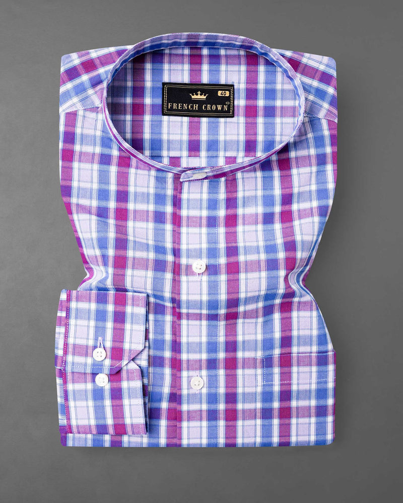 Fandango Purple and Cerulean Blue Plaid Premium Cotton Shirt  8025-M-38,8025-M-H-38,8025-M-39,8025-M-H-39,8025-M-40,8025-M-H-40,8025-M-42,8025-M-H-42,8025-M-44,8025-M-H-44,8025-M-46,8025-M-H-46,8025-M-48,8025-M-H-48,8025-M-50,8025-M-H-50,8025-M-52,8025-M-H-52