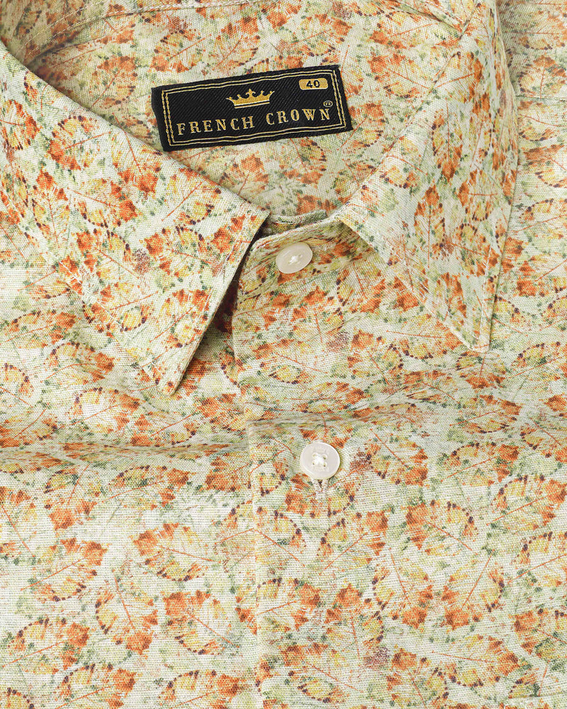 Periglacial Cream with Tuscany Brown and Coriander Green Printed Luxurious Linen Shirt 8031-38,8031-38,8031-39,8031-39,8031-40,8031-40,8031-42,8031-42,8031-44,8031-44,8031-46,8031-46,8031-48,8031-48,8031-50,8031-50,8031-52,8031-52