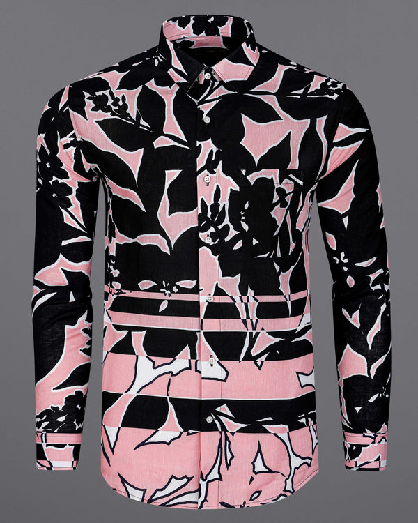 Chantilly Pink and Jade Black Abstract Printed Luxurious Linen Shirt 8034-38,8034-38,8034-39,8034-39,8034-40,8034-40,8034-42,8034-42,8034-44,8034-44,8034-46,8034-46,8034-48,8034-48,8034-50,8034-50,8034-52,8034-52