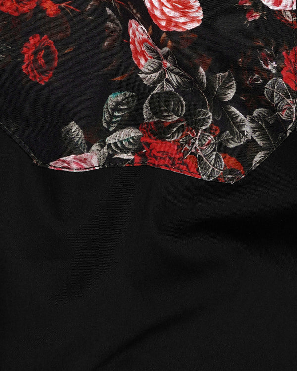 Jade Black with Floral Printed Pocket Super Soft Premium Cotton Designer Shirt