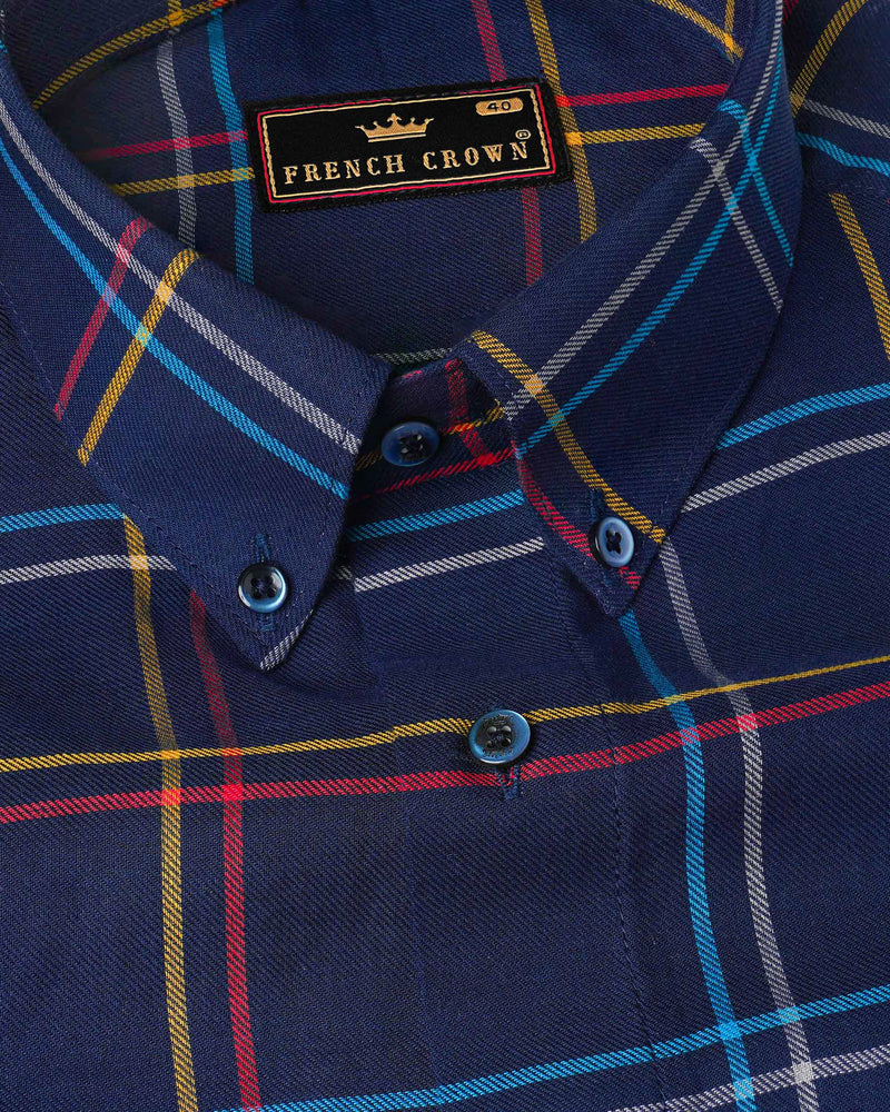 Firefly Navy Blue with Dixie Yellow and Carmine Red Twill Windowpane Premium Cotton Shirt