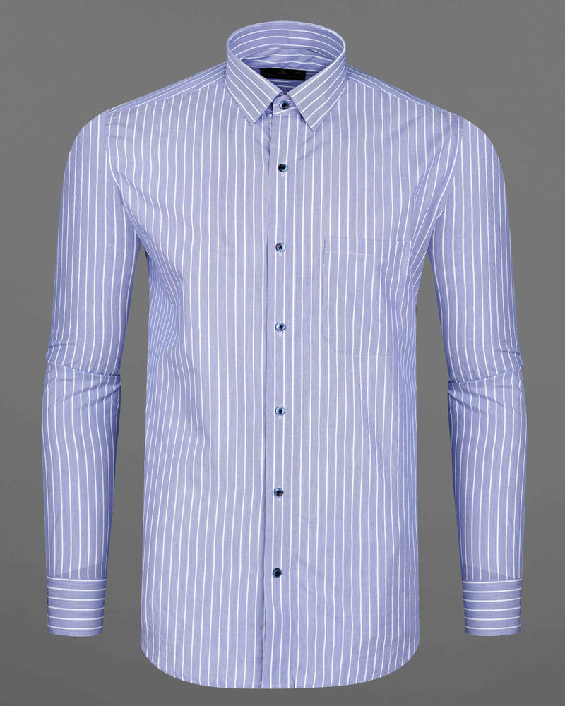 Cadet Blue With White Striped Premium Cotton Shirt