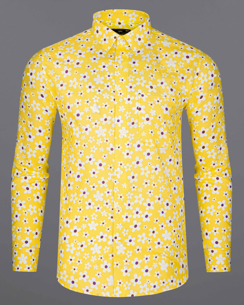 Arylide Yellow Floral Printed Premium Cotton Shirt 8053-38,8053-38,8053-39,8053-39,8053-40,8053-40,8053-42,8053-42,8053-44,8053-44,8053-46,8053-46,8053-48,8053-48,8053-50,8053-50,8053-52,8053-52