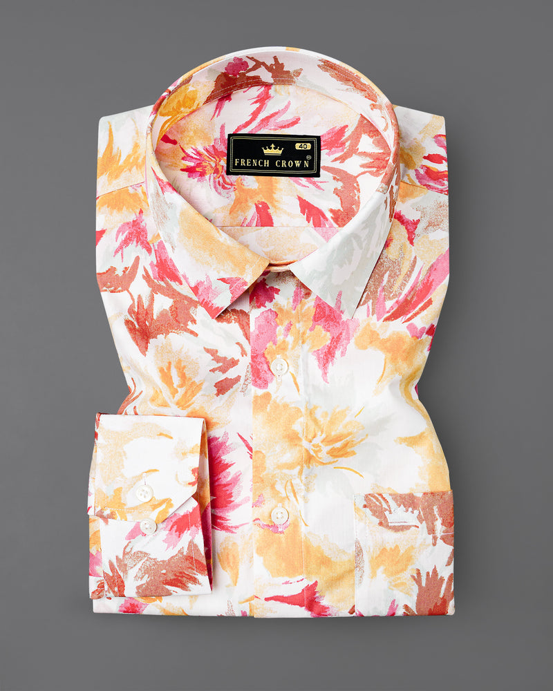 Bright White with Casablanca Yellow and Faded Red Floral Printed Premium Cotton Shirt 8073-38,8073-38,8073-39,8073-39,8073-40,8073-40,8073-42,8073-42,8073-44,8073-44,8073-46,8073-46,8073-48,8073-48,8073-50,8073-50,8073-52,8073-52