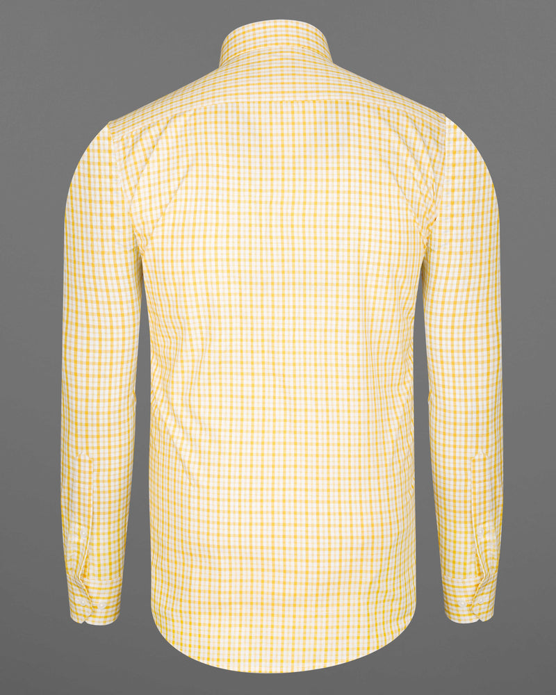 Apricot Yellow with White Plaid Checkered Premium Cotton Shirt