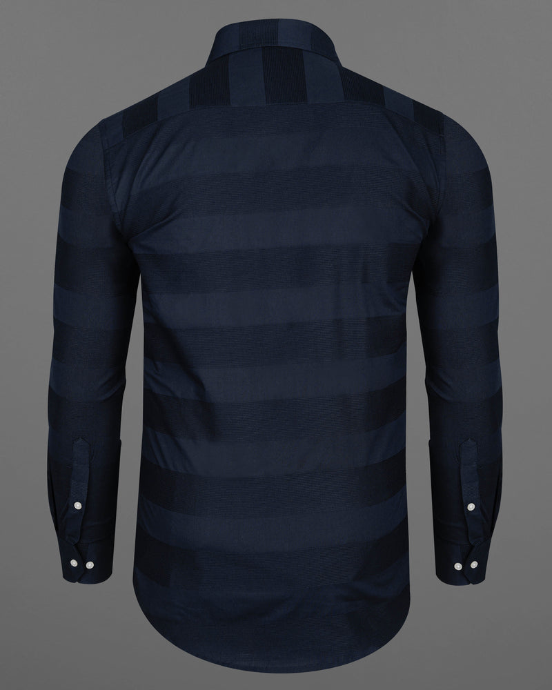 Tangaroa Navy Blue Thick Striped Dobby Textured Premium Giza Cotton Shirt