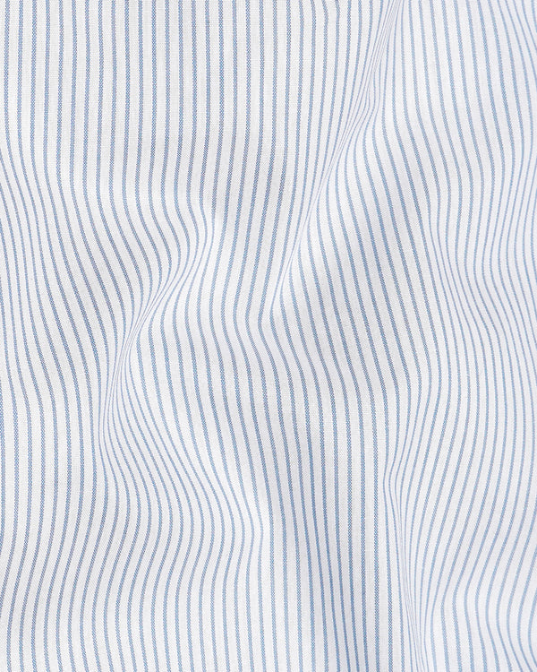 Bright White with Chateau Blue Pin Striped Premium Cotton Shirt