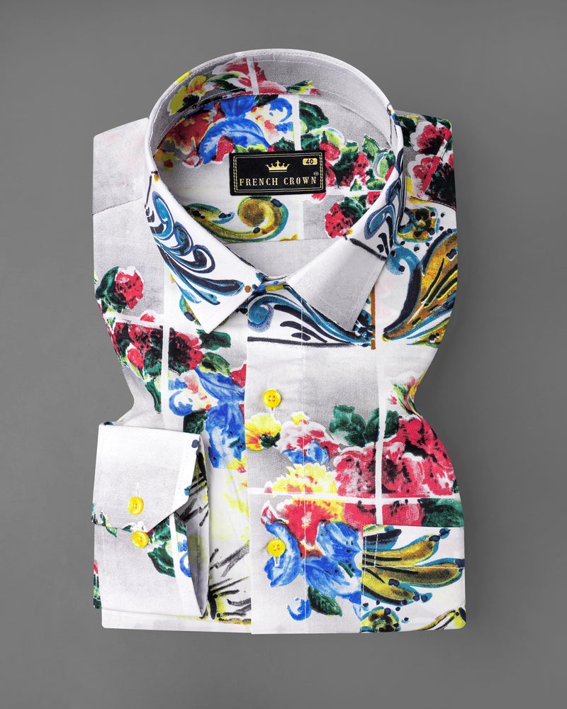 Bright White with Jasper Red Windowpane Floral Printed Premium Cotton Shirt 8124-YL-38, 8124-YL-H-38, 8124-YL-39, 8124-YL-H-39, 8124-YL-40, 8124-YL-H-40, 8124-YL-42, 8124-YL-H-42, 8124-YL-44, 8124-YL-H-44, 8124-YL-46, 8124-YL-H-46, 8124-YL-48, 8124-YL-H-48, 8124-YL-50, 8124-YL-H-50, 8124-YL-52, 8124-YL-H-52