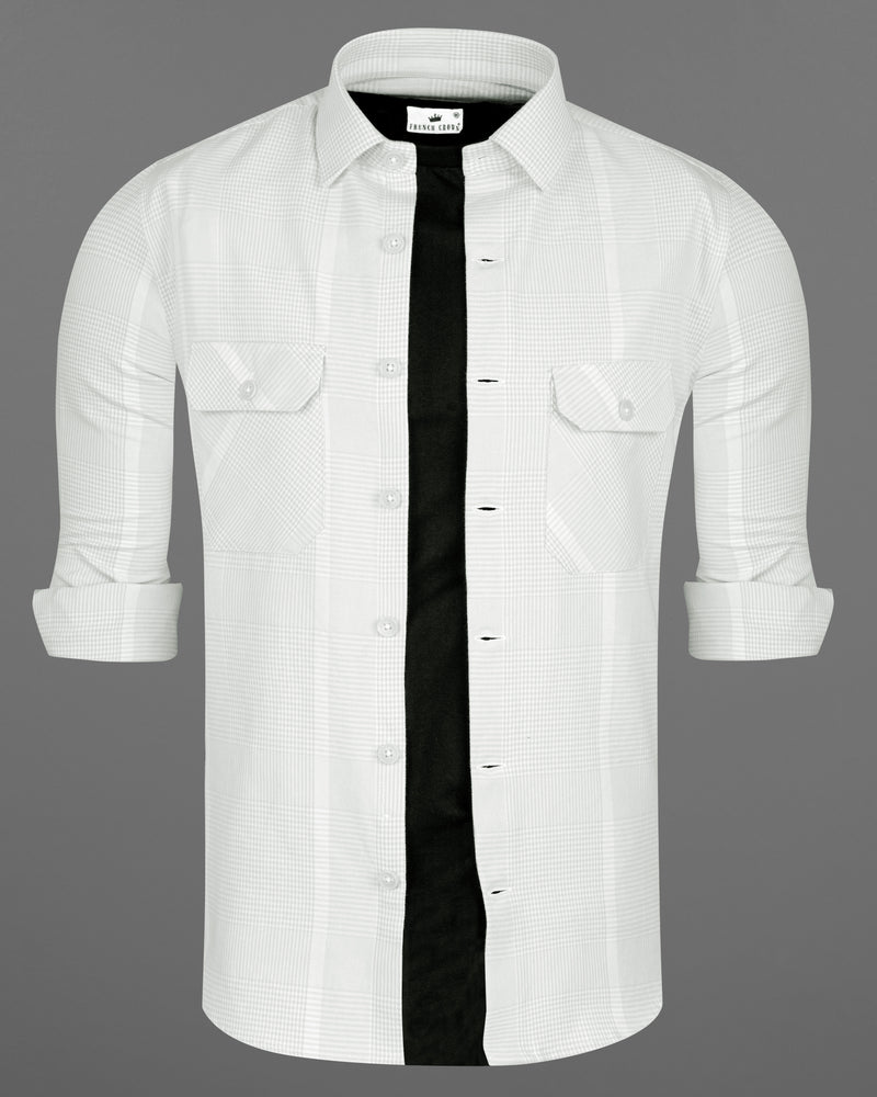 Bright White with Timberwolf Gray Flannel Checked Designer Overshirt