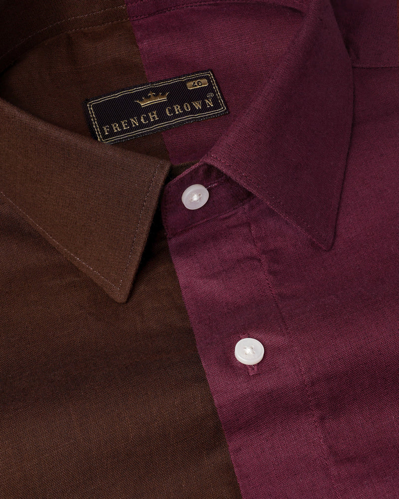 Bordeaux Wine and Brown with White Frame Pocket Luxurious Linen Shirt