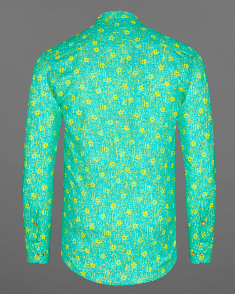 Turquoise Aqua Green Printed Luxurious Linen Kurta Shirt