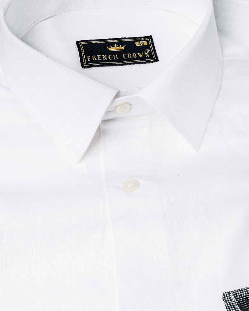 Bright White and Thunder Black Box Textured Luxurious Linen Designer Shirt