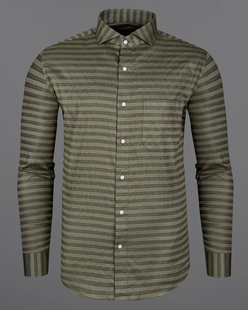 Pine Cone Brown Striped Twill Textured Premium Cotton Shirt