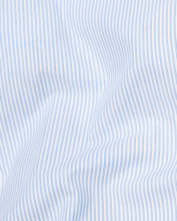 Bright White and Cerulean Blue Pinstriped Premium Cotton Kurta Shirt