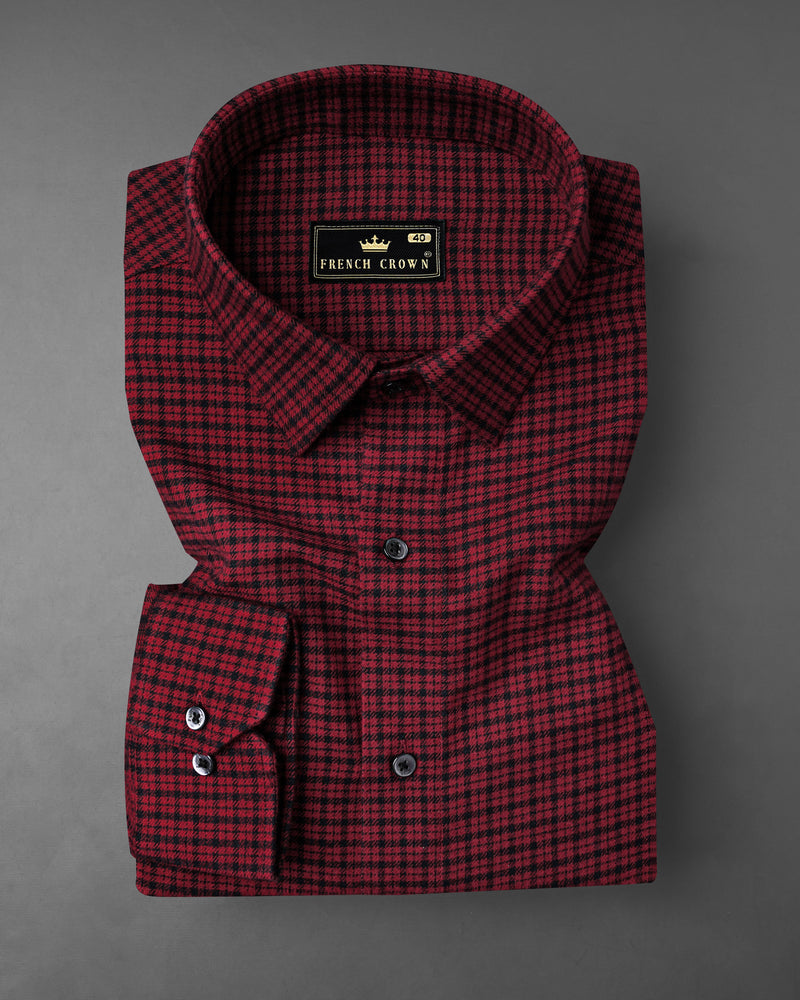 Claret Red Checkered and Black Premium Flannel Designer Shirt
