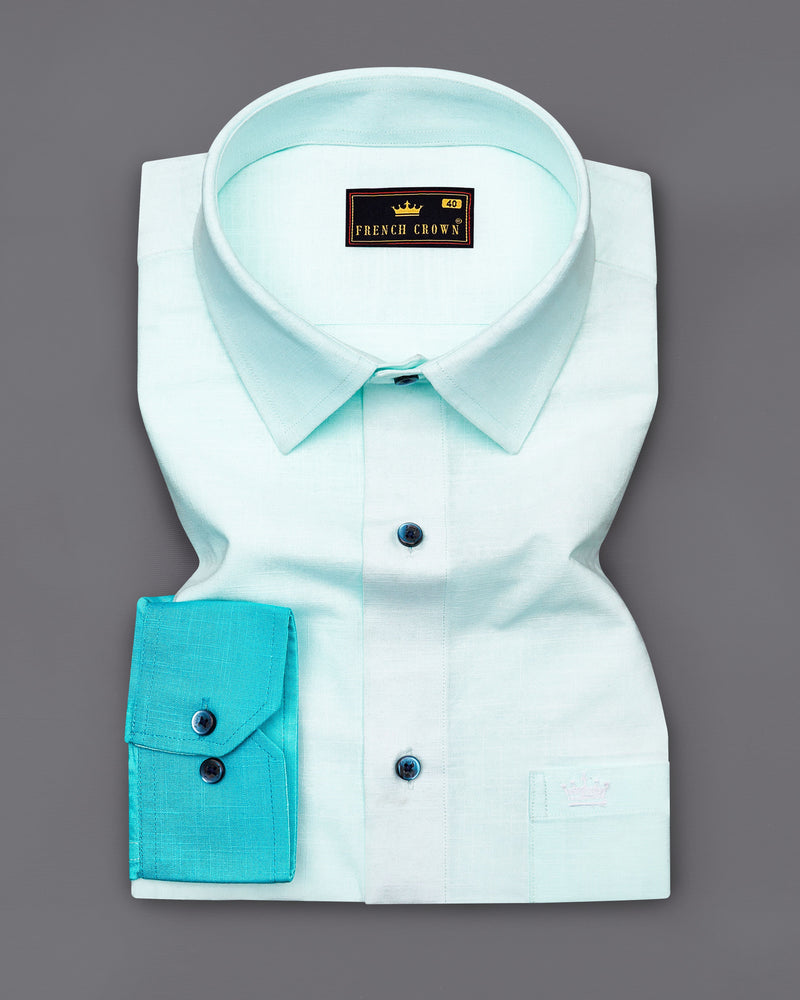 Bright White With Turquoise Aqua Blue Hand-Painted Luxurious Linen Designer Shirt 8186-BLE-ART-38, 8186-BLE-ART-H-38, 8186-BLE-ART-39, 8186-BLE-ART-H-39, 8186-BLE-ART-40, 8186-BLE-ART-H-40, 8186-BLE-ART-42, 8186-BLE-ART-H-42, 8186-BLE-ART-44, 8186-BLE-ART-H-44, 8186-BLE-ART-46, 8186-BLE-ART-H-46, 8186-BLE-ART-48, 8186-BLE-ART-H-48, 8186-BLE-ART-50, 8186-BLE-ART-H-50, 8186-BLE-ART-52, 8186-BLE-ART-H-52