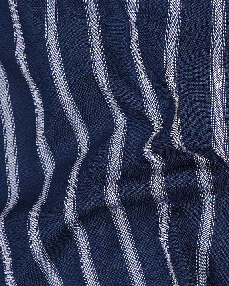 Firefly Blue with Chatelle Gray Striped Dobby Textured Premium Giza Cotton Shirt