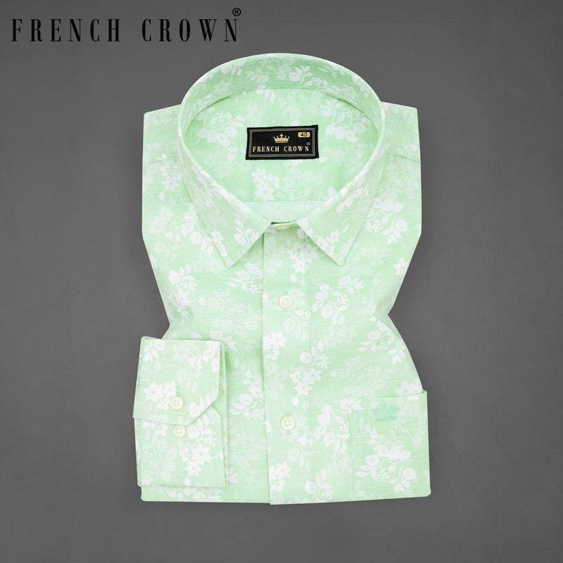 Skeptic Green Ditsy Textured Luxurious Linen Shirt