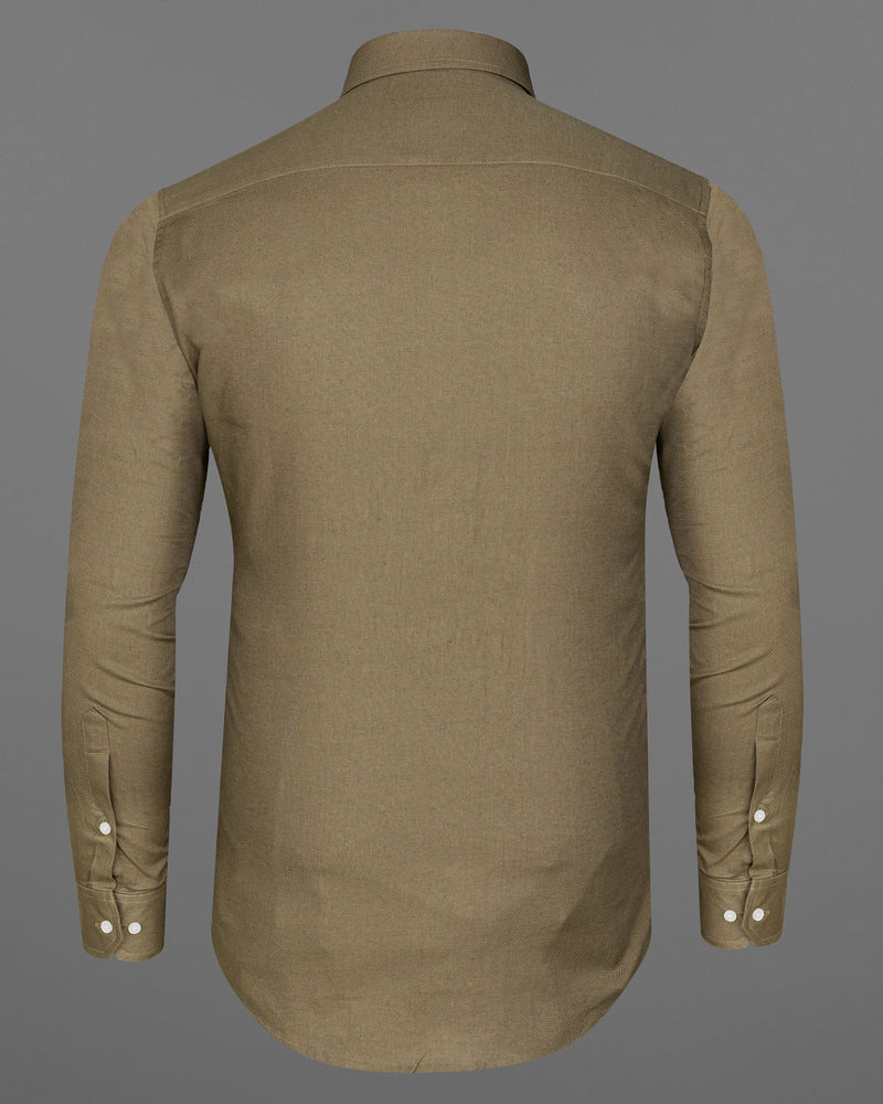 Dark Taupe Brown Dobby Textured Giza Cotton Shirt
