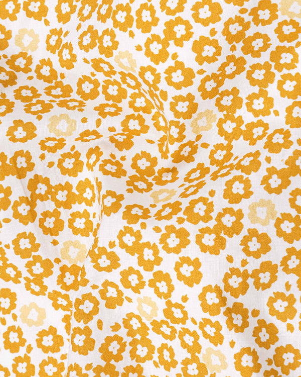 Cantaloupe Yellow with White Ditsy Printed Premium Cotton Shirt 8239-38,8239-H-38,8239-39,8239-H-39,8239-40,8239-H-40,8239-42,8239-H-42,8239-44,8239-H-44,8239-46,8239-H-46,8239-48,8239-H-48,8239-50,8239-H-50,8239-52,8239-H-52