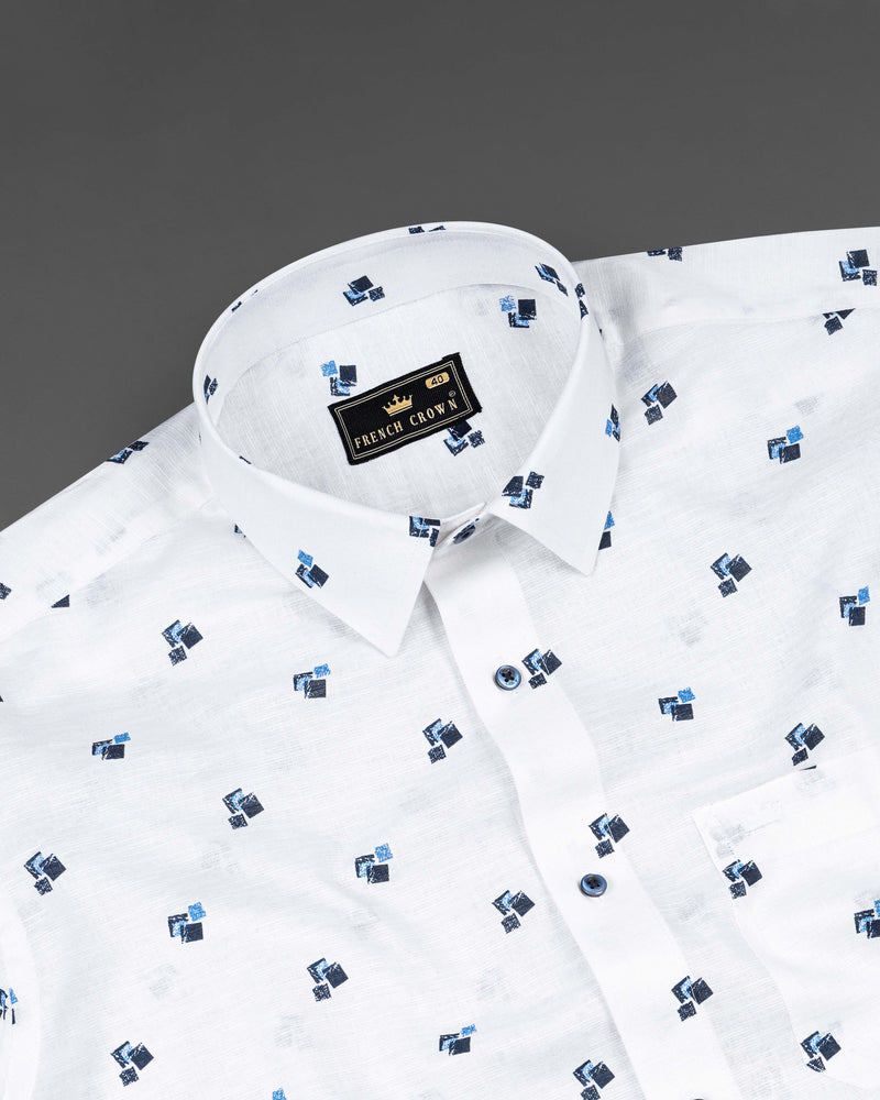 Bright White with Madison Blue Box Printed Luxurious Linen Shirt 8259-BLE-38, 8259-BLE-H-38, 8259-BLE-39, 8259-BLE-H-39, 8259-BLE-40, 8259-BLE-H-40, 8259-BLE-42, 8259-BLE-H-42, 8259-BLE-44, 8259-BLE-H-44, 8259-BLE-46, 8259-BLE-H-46, 8259-BLE-48, 8259-BLE-H-48, 8259-BLE-50, 8259-BLE-H-50, 8259-BLE-52, 8259-BLE-H-52