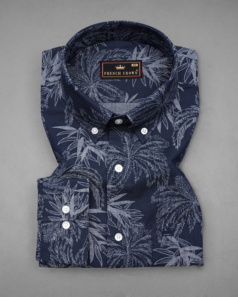 Firefly Blue with Amethyst Gray Leaves Chambray Shirt 8387-BD-38, 8387-BD-H-38, 8387-BD-39,8387-BD-H-39, 8387-BD-40, 8387-BD-H-40, 8387-BD-42, 8387-BD-H-42, 8387-BD-44, 8387-BD-H-44, 8387-BD-46, 8387-BD-H-46, 8387-BD-48, 8387-BD-H-48, 8387-BD-50, 8387-BD-H-50, 8387-BD-52, 8387-BD-H-52
