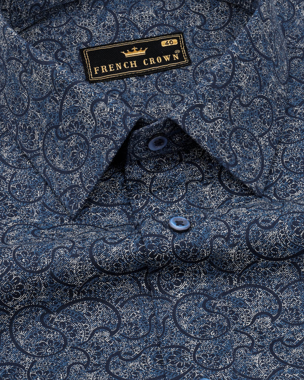 Mirage Navy Blue with Gainsboro Brown Paisley Printed Super Soft Premium Cotton Shirt 8410-BLE-38, 8410-BLE-H-38, 8410-BLE-39,8410-BLE-H-39, 8410-BLE-40, 8410-BLE-H-40, 8410-BLE-42, 8410-BLE-H-42, 8410-BLE-44, 8410-BLE-H-44, 8410-BLE-46, 8410-BLE-H-46, 8410-BLE-48, 8410-BLE-H-48, 8410-BLE-50, 8410-BLE-H-50, 8410-BLE-52, 8410-BLE-H-52