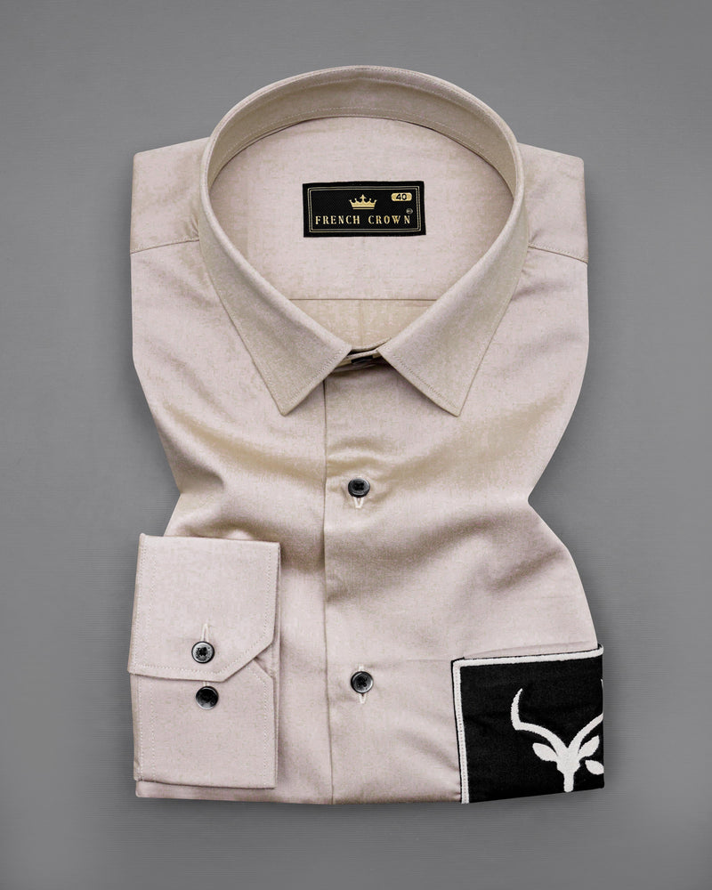 Soft Amber Brown with Black Patch Pocket Deer Embroidered Super Soft Premium Cotton Shirt
